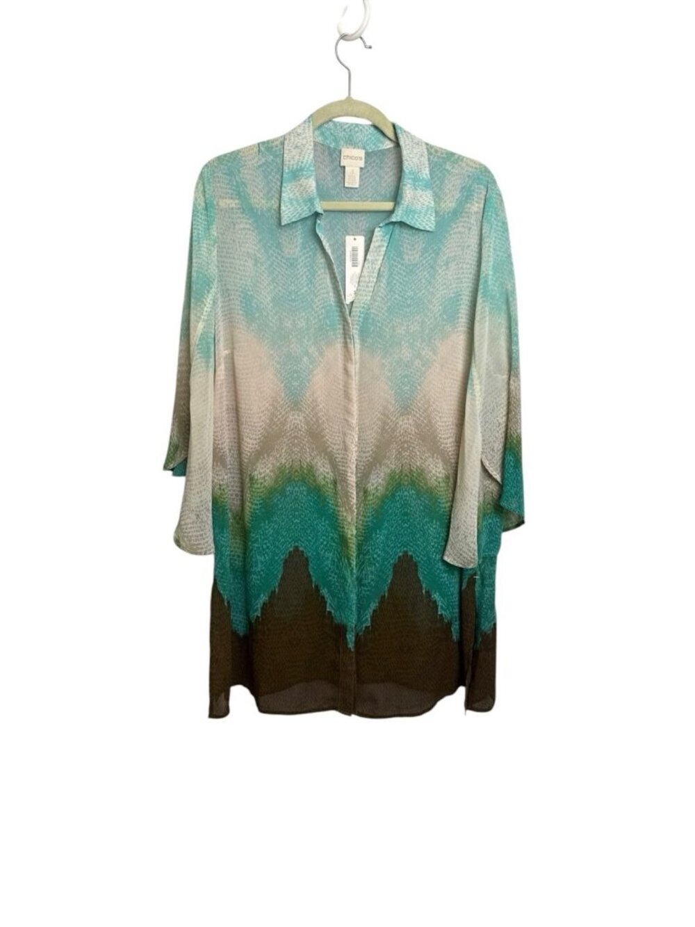Chicos Size XL Bahama Breeze Super Tunic tropical teal New coastal chic artsy
